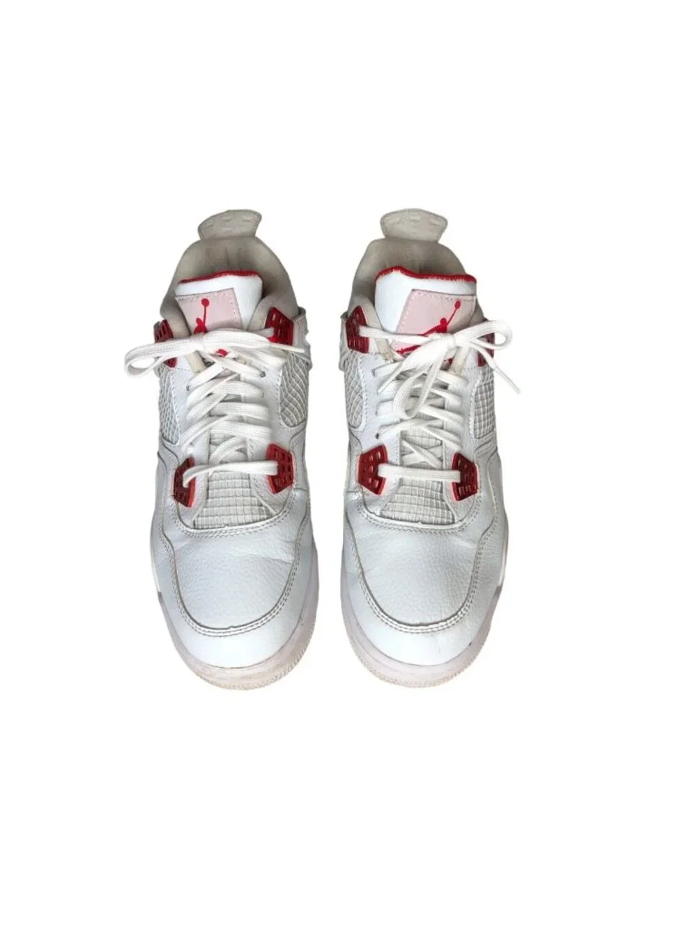 Air Jordan 4 Retro Red Metallic Sneakers Mens 7 White Shoes Athletic Basketball